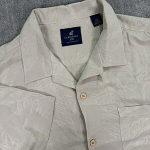 Caribbean Joe Island Supply Shirt XXL 100%‎ Silk Ivory Palm Jacquard Resort Camp